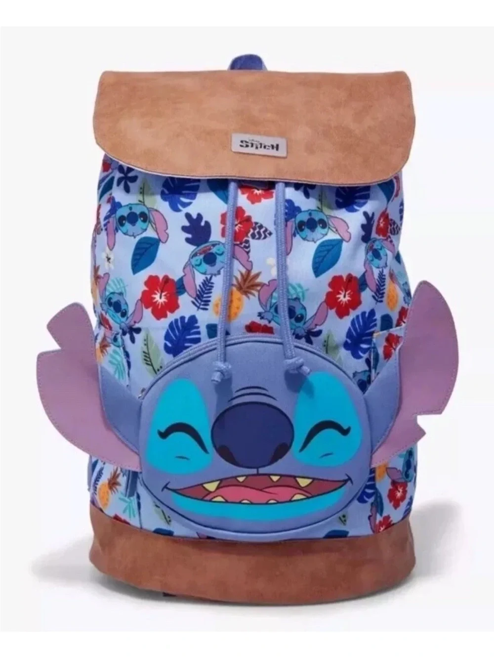 Bioworld Blue Floral Stitch Character Backpack with Tan Flap